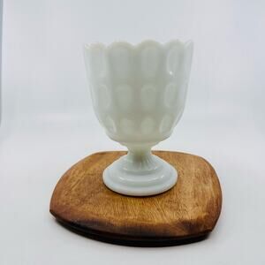 Vintage E.O. Brody Milk Glass Footed Pedestal 6" Scalloped Bowl Vase Compote US
